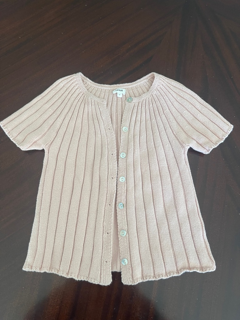 Girls Short-Sleeve Ribbed Button Cardigan - Light Pink size 6
